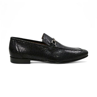 Ambrogio by Mezlan Black Snake Print Leather Horsebit Loafers (AMZ1015)-AmbrogioShoes