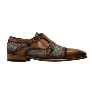 Ambrogio by Mezlan Multi-Color Fabric / Calf-Skin Leather Dress/ Formal Double Monk-Straps Loafers (AMZ1009)-AmbrogioShoes