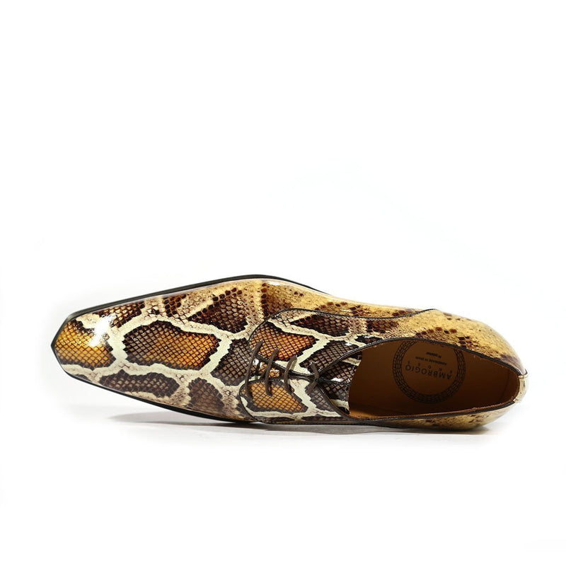 Ambrogio 39126 Men's Shoes Camel Python Print / Patent Leather Derby Oxfords (AMB1002)-AmbrogioShoes