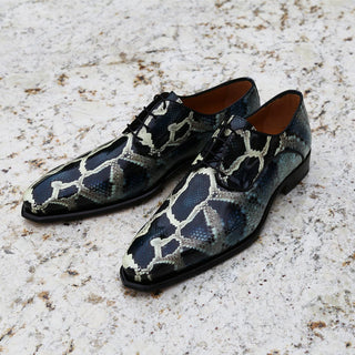 Ambrogio by Mister 39126 Men's Shoes Blue Python Print / Patent Leather Derby (AMBS2440)-AmbrogioShoes