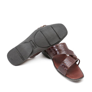 Artioli Elba Crocodile Print Leather Slip-On Sandal (ART1143)-AmbrogioShoes