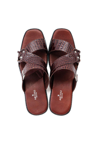 Artioli Elba Crocodile Print Leather Slip-On Sandal (ART1143)-AmbrogioShoes