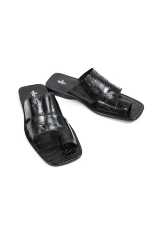 Artioli Pantelleria Alligator Embossed Leather Slip-On Sandal (ART1141)-AmbrogioShoes