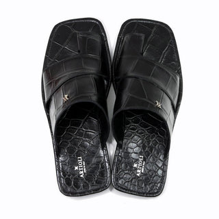 Artioli Pantelleria Men's Shoes Alligator Print Leather Slip-On Sandal (ART1141)-AmbrogioShoes