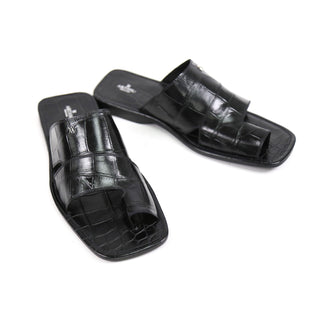 Artioli Pantelleria Men's Shoes Alligator Print Leather Slip-On Sandal (ART1141)-AmbrogioShoes