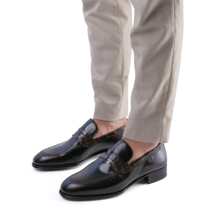 Artioli Ulisse Men's Shoes Exotic Crocodile Skin & Calf-Skin Leather Penny Loafer (ART1183)-AmbrogioShoes