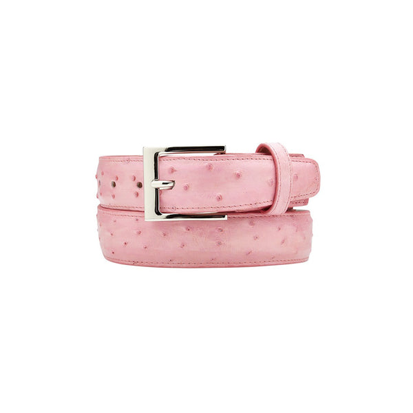 Belvedere 2001 Men's Rose Pink Exotic Ostrich Quill Belt (BVB2755)-AmbrogioShoes