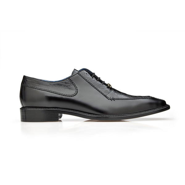 Belvedere Biagio B13 Men's Shoes Black Exotic Ostrich / Calf-Skin Leather Split-Toe Oxfords (BV3115)-AmbrogioShoes