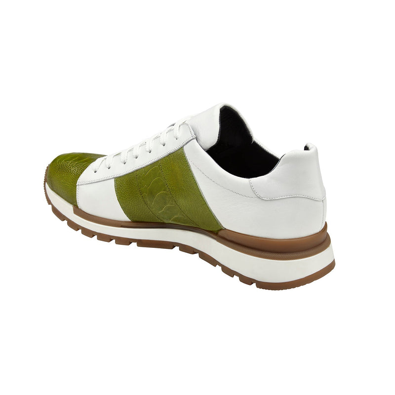 Belvedere Blake 33629 Shoes Men's Lime & White Exotic Genuine Ostrich / Calf-Skin Leather Casual Sneakers (BV3166)-AmbrogioShoes