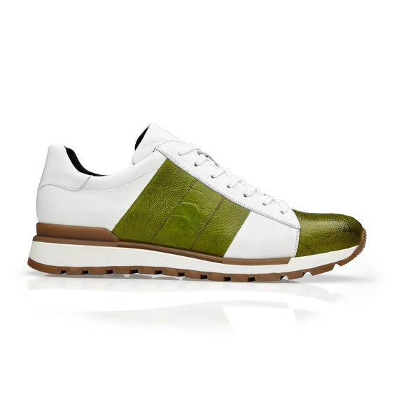 Belvedere Blake 33629 Shoes Men's Lime & White Exotic Genuine Ostrich / Calf-Skin Leather Casual Sneakers (BV3166)-AmbrogioShoes