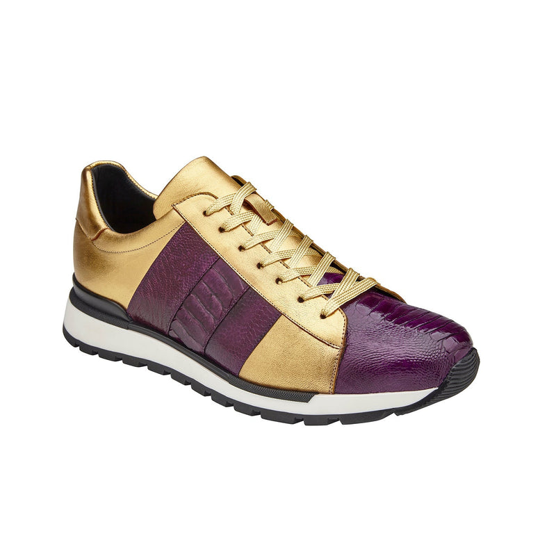 Belvedere Blake 33629 Shoes Men's Purple & Gold Exotic Genuine Ostrich / Calf-Skin Leather Casual Sneakers (BV3167)-AmbrogioShoes