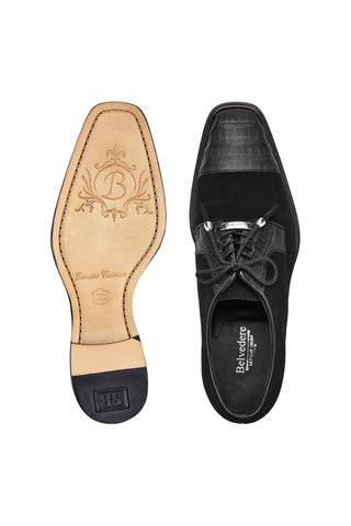 Belvedere Capitano R103 Exotic Oiled Caiman Crocodile / Suede Derby (BV3189)-AmbrogioShoes