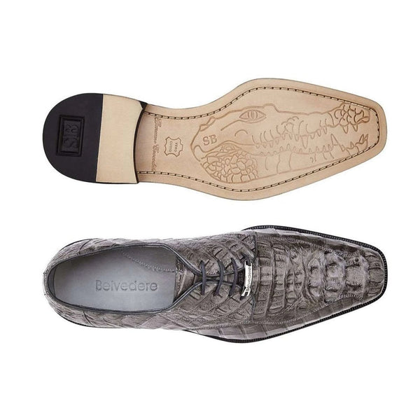 Belvedere Shoes Men's Chapo Gray Genuine Hornback Crocodile Oxfords 1465 (BV2307)-AmbrogioShoes