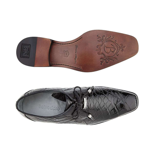Belvedere Shoes Men's Lago Black Genuine Alligator Oxfords 14010 (BV2316)-AmbrogioShoes