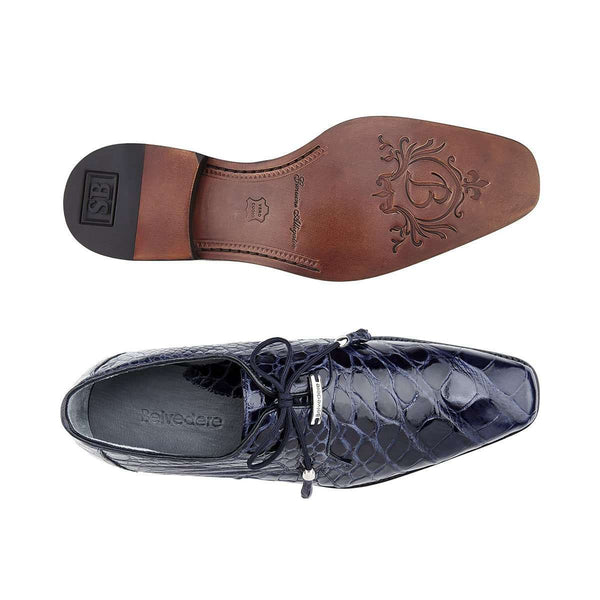 Belvedere Shoes Men's Lago Navy Genuine Alligator Oxfords 14010 (BV2319)-AmbrogioShoes