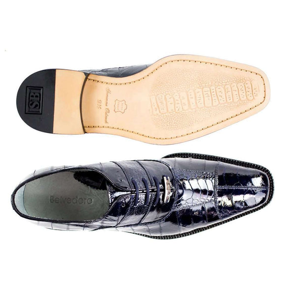 Belvedere Shoes Men's Mare Navy Genuine Ostrich & Eel Oxfords 2P7 (BV2326)-AmbrogioShoes