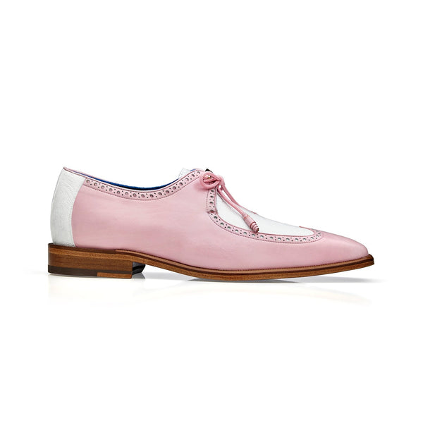 Belvedere Etore F01 Men's Shoes Pink & White Genuine Ostrich / Calf-Skin Leather Derby Oxfords (BV3149)-AmbrogioShoes