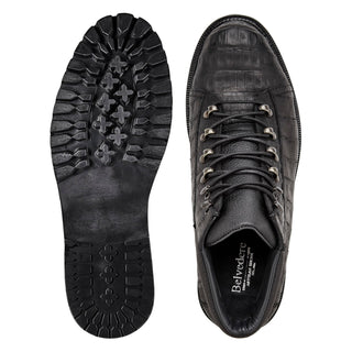 Belvedere Felipe CB06 Men's Shoes Exotic Oiled Caiman Crocodile / Calf-Skin Leather Combat Boot (BV3193)-AmbrogioShoes