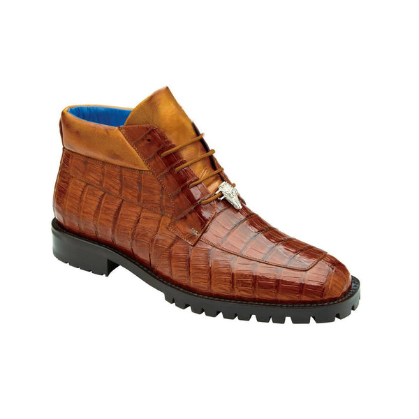 Belvedere Gallardo U02 Men's Shoes Antique Sport Brown Exotic Caiman Crocodile Derby Split-Toe Boots (BV3075)-AmbrogioShoes