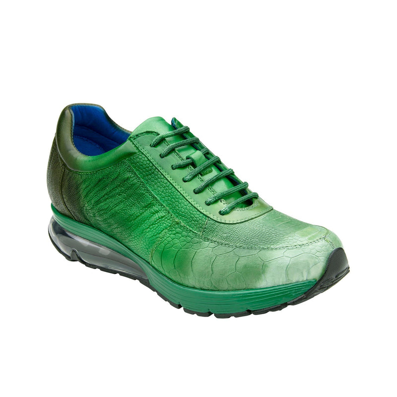 Belvedere George E16 Men's Shoes Pine Green Exotic Ostrich Leg Lace-Up Casual Sneakers (BV3123)-AmbrogioShoes