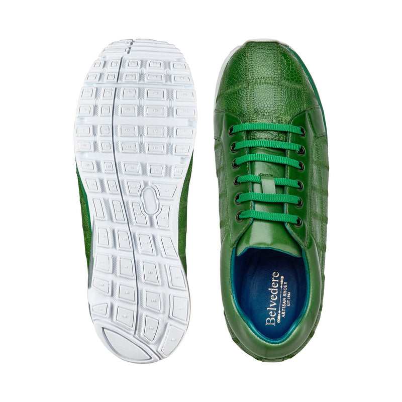 Belvedere Magnus E21 Shoes Men's Emerald Exotic Ostrich Patchwork Casual Sneakers (BV3164)-AmbrogioShoes