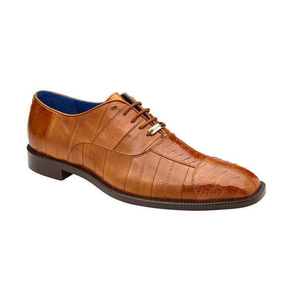 Belvedere Mare 2P7 Shoes Men's Camel Genuine Ostrich &amp; Eel Split-Toe Oxfords (BV2027)-AmbrogioShoes