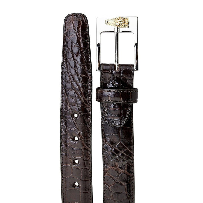Belvedere Men's Belt Chocolate Brown Beige Exotic Alligator 2008 (BVB2706)-AmbrogioShoes