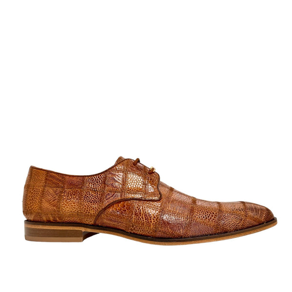 Belvedere R160 Amico Men's Shoes Antique Brandy Genuine Ostrich Patchwork Derby Oxfords (BV3143)-AmbrogioShoes