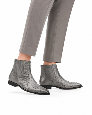 Belvedere R55 Roger Ostrich Skin Ankle Zipper Boots (BV3107)-AmbrogioShoes