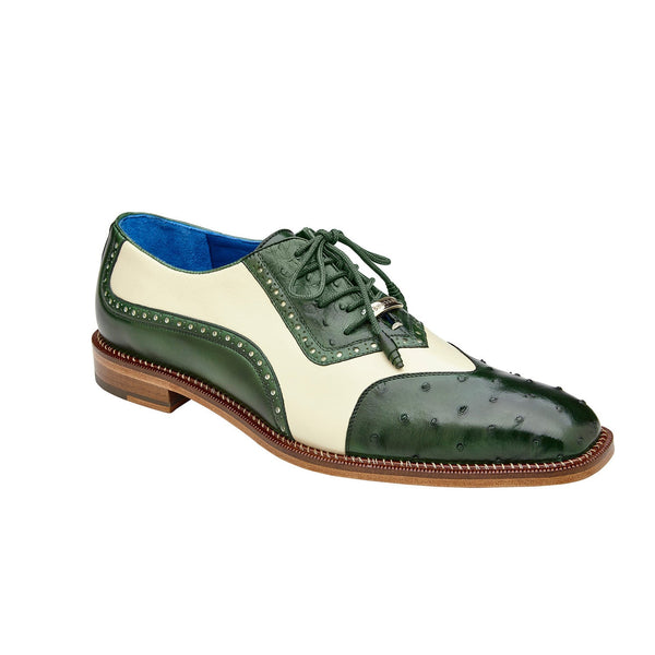 Belvedere Sesto R54 Shoes Men's Green & Cream Exotic Genuine Ostrich / Calf-Skin Leather Oxfords (BV3156)-AmbrogioShoes