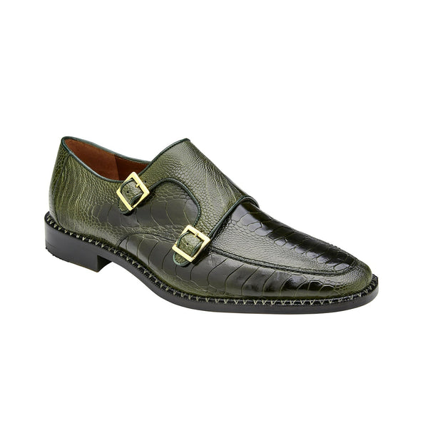 Belvedere Valiente 02442 Men's Shoes Antique Forest Green Exotic Genuine Ostrich Double Monk-Straps Loafers (BV3151)-AmbrogioShoes