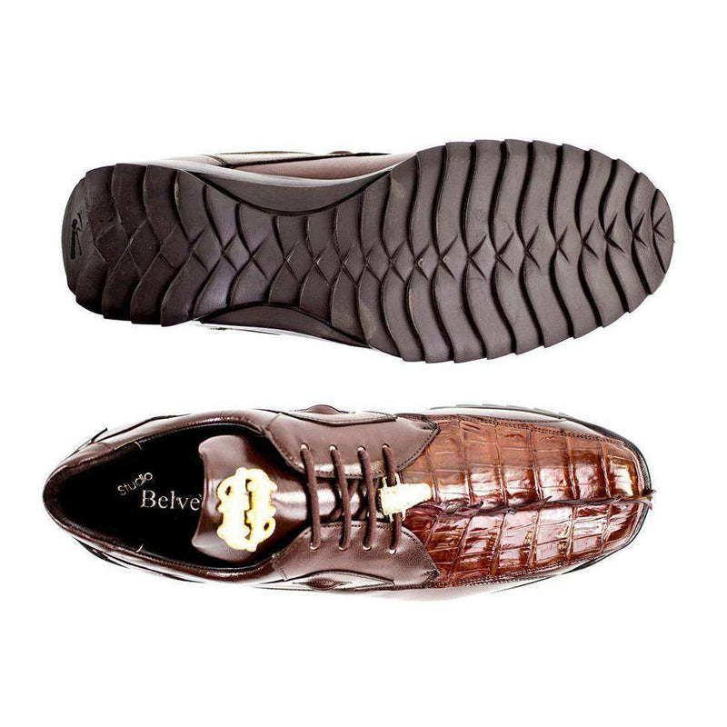 Belvedere Mens Brown Genuine Hornback Crocodile & Soft Calf Sneakers 336122 (BV2206)-AmbrogioShoes