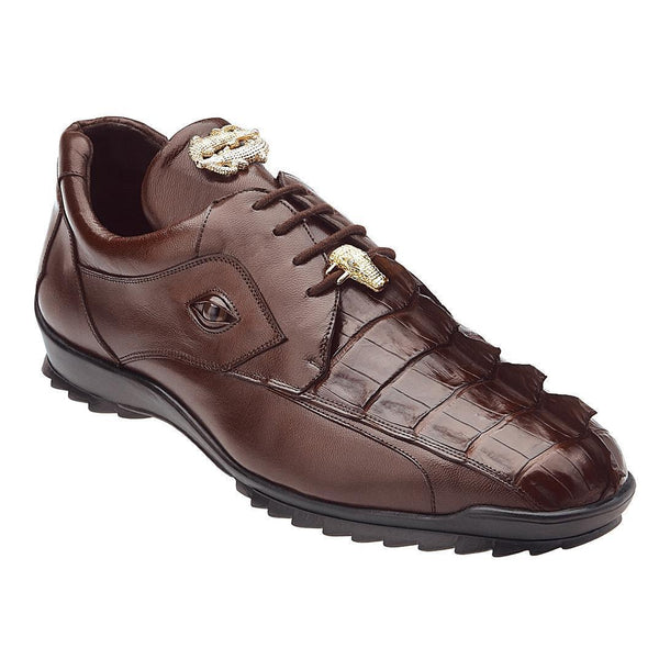 Belvedere Mens Brown Genuine Hornback Crocodile & Soft Calf Sneakers 336122 (BV2206)-AmbrogioShoes
