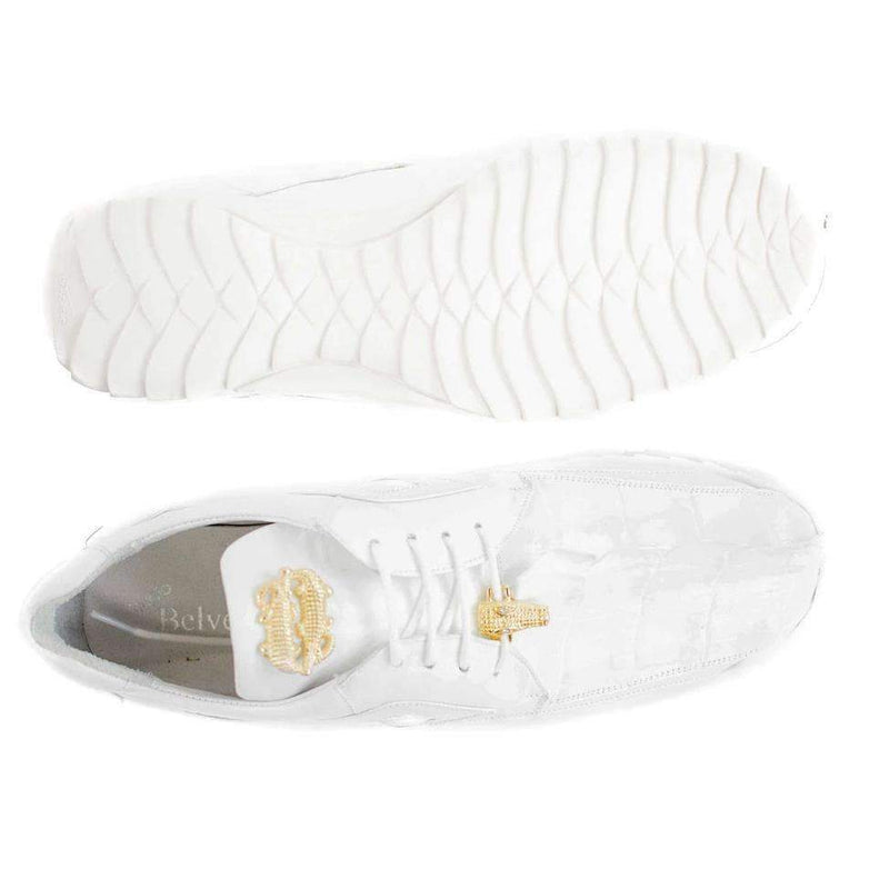 Belvedere Mens White Genuine Hornback Crocodile & Soft Calf Sneakers 336122 (BV2207)-AmbrogioShoes