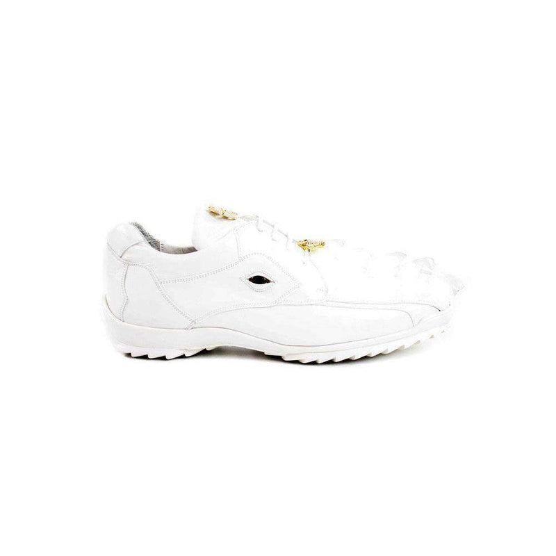 Belvedere Mens White Genuine Hornback Crocodile & Soft Calf Sneakers 336122 (BV2207)-AmbrogioShoes