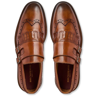 Bruno Magli Ancona Men's Shoes Calf-Skin Leather Kiltie Wing-Tip Double Monk-Strap (BM1091)-AmbrogioShoes
