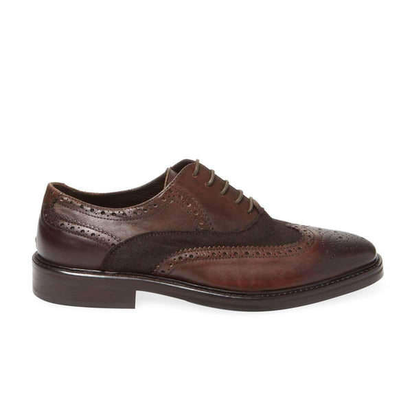 Bruno Magli Luxury Italian Handcrafted Billy Mens Shoes Brown Calfskin & Suede Oxfords (BMS1006)-AmbrogioShoes