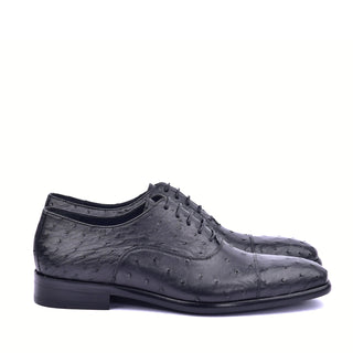 C009-6265 Genuine Ostrich Cap toe- Black-AmbrogioShoes