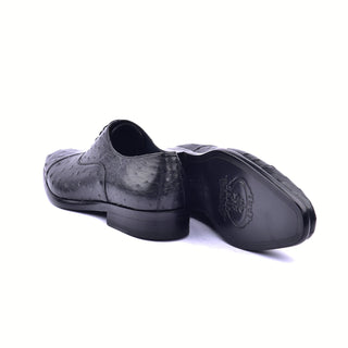 C009-6265 Genuine Ostrich Cap toe- Black-AmbrogioShoes
