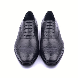 C009-6265 Genuine Ostrich Cap toe- Black-AmbrogioShoes