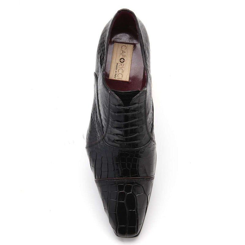 Caporicci Men's Luxury Italian Shoes Black Baby Alligator Oxfords ART201 (CAP1026)-AmbrogioShoes