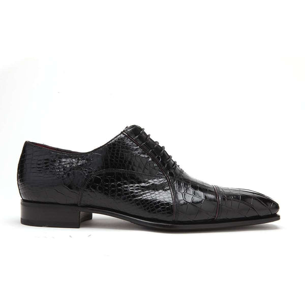 Caporicci Men's Luxury Italian Shoes Black Baby Alligator Oxfords ART201 (CAP1026)-AmbrogioShoes