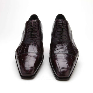 Caporicci 201 Men's Luxury Italian Designer Shoes Burgundy Baby Alligator Oxfords (CAP1001)-AmbrogioShoes
