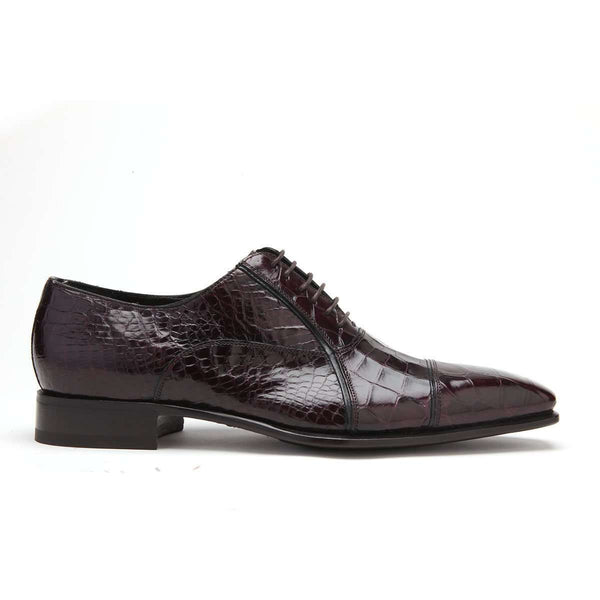 Caporicci Men's Luxury Italian Shoes Burgundy Baby Alligator Oxfords ART201 (CAP1001)-AmbrogioShoes