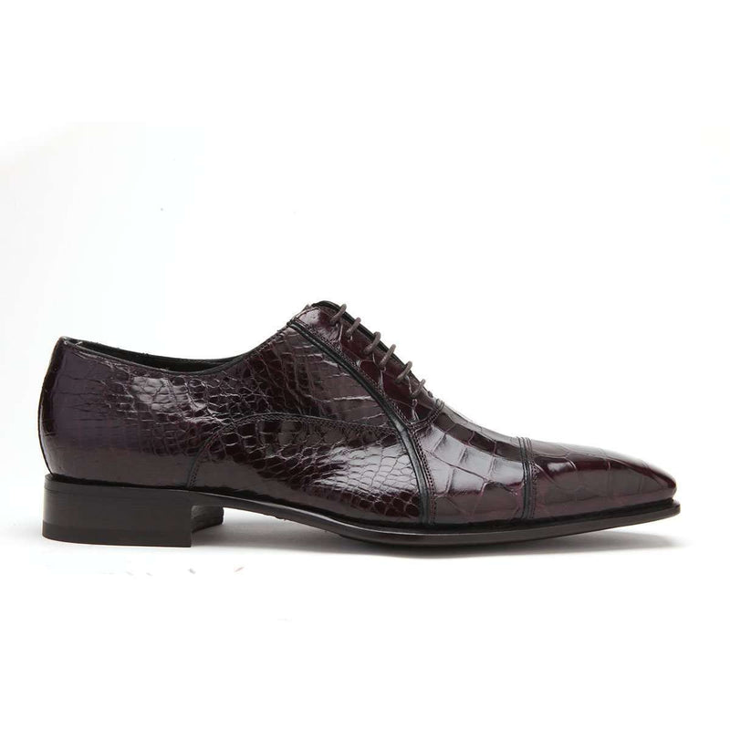 Caporicci Men's Luxury Italian Shoes Burgundy Baby Alligator Oxfords ART201 (CAP1001)-AmbrogioShoes