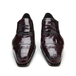 Caporicci 202 Men's Luxury Italian Designer Shoes Burgundy Alligator Cap-Toe Loafers (CAP1003)-AmbrogioShoes