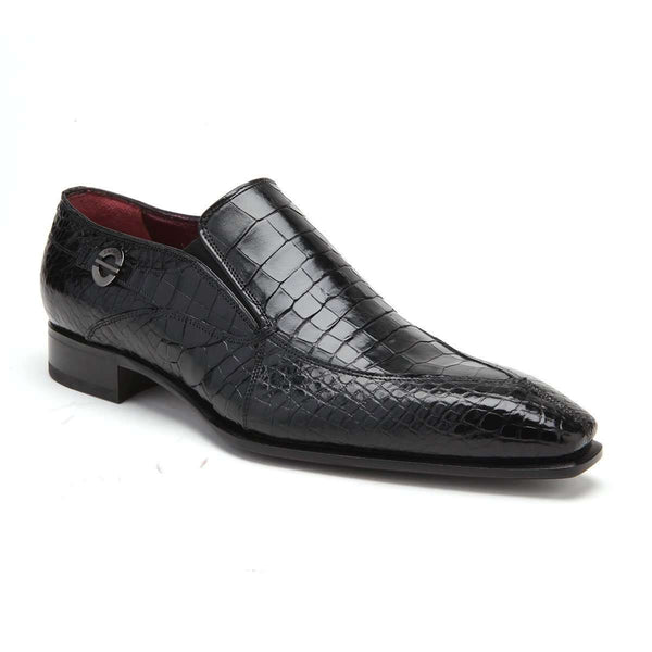 Caporicci Men's Luxury Italian Shoes Black Alligator Loafers ART203 (CAP1005)-AmbrogioShoes