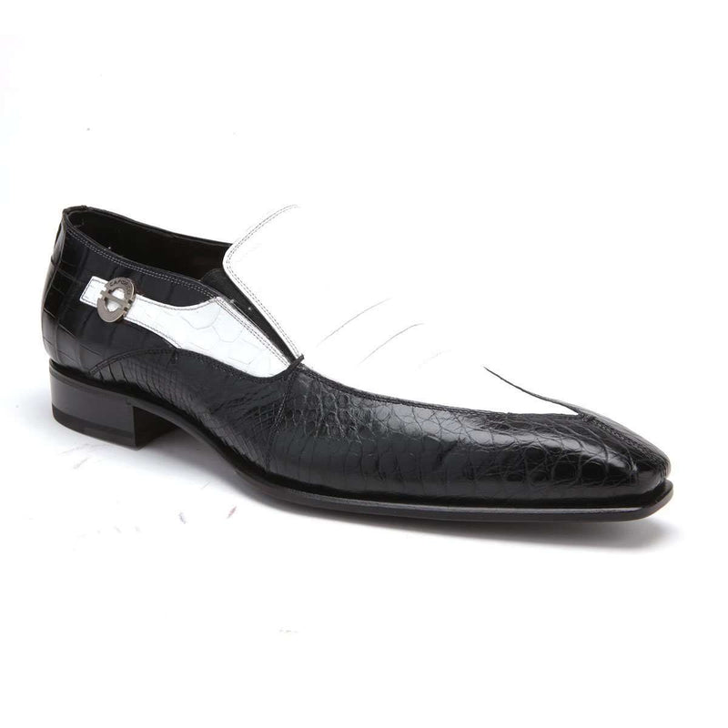 Caporicci Men's Luxury Italian Shoes Black & White Alligator Loafers ART203 (CAP1006)-AmbrogioShoes