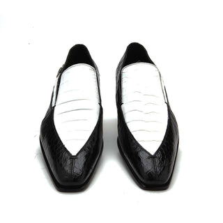 Caporicci 203 Men's Luxury Italian Designer Shoes Black & White Alligator Loafers (CAP1006)-AmbrogioShoes