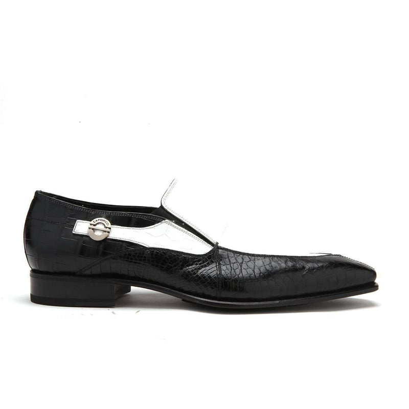 Caporicci Men's Luxury Italian Shoes Black & White Alligator Loafers ART203 (CAP1006)-AmbrogioShoes